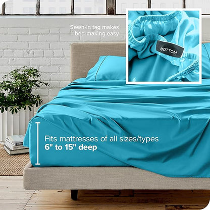 Bare Home Split Head Flex King Sheet Set - 1800 Ultra-Soft Microfiber Bed Sheets - Double Brushed - Deep Pockets - Easy Fit - 4 Piece Set - Bedding Sheets & Pillowcases (Aqua)