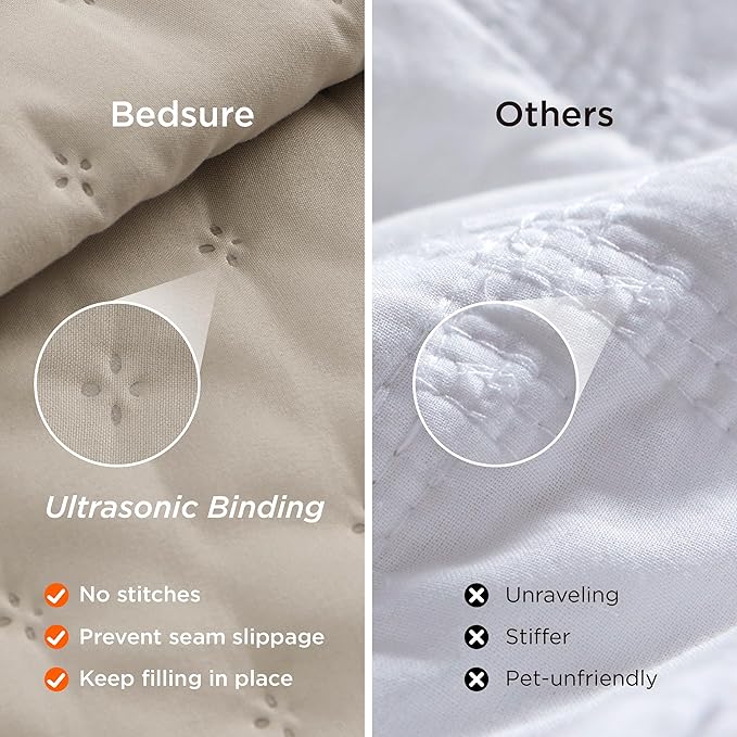 Bedsure Quilts Queen Size - Linen Bedspread Queen Size & Lightweight Comforter, Modern Farmhouse Coverlet with Clover Pattern, Ultra Soft All-Season Bedding, 90 x 96 Inches | Stitch-Free Quilting, Ultra Soft, Lightweight, Machine Washable, Pet-Friendly