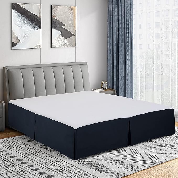 Cathay Home Double Brushed Microfiber Pleated Easy Fit Bed Skirt, Ultra Soft, Fade and Wrinkle Resistant - Navy, King