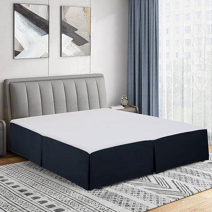 Cathay Home Double Brushed Microfiber Pleated Easy Fit Bed Skirt, Ultra Soft, Fade and Wrinkle Resistant - Navy, King