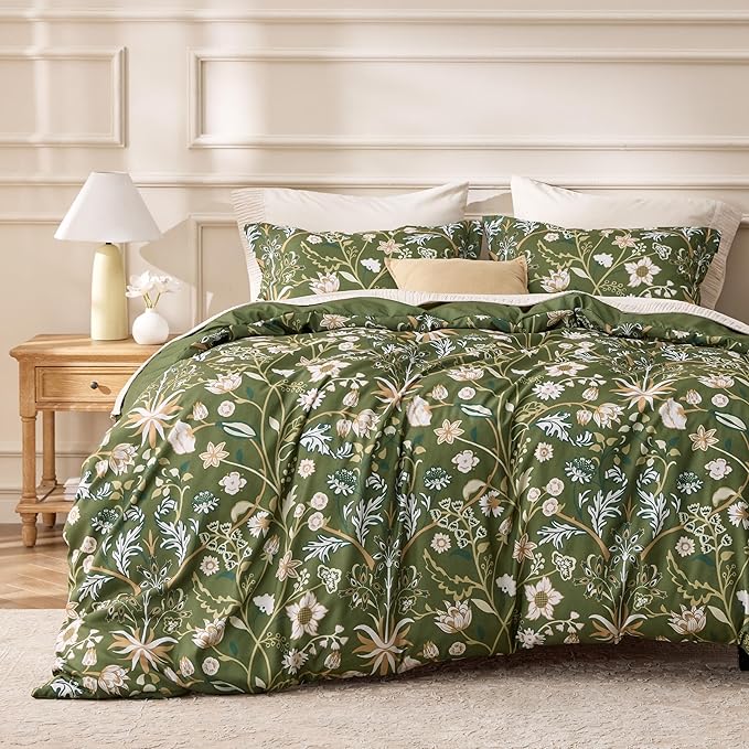 Bedsure Duvet Cover King Size - Vintage Botanicals Duvet Cover Set with Zipper Closure, 3 Pieces Boa Bedding Set with 8 Corner Ties and 2 Pillow Shams 20"x36"