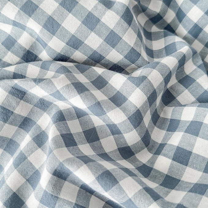 Blue Gingham Duvet Cover Queen 100% Washed Cotton Blue White Plaid Duvet Cover Reversible 3 Pieces Buffalo Grid Comforter Cover with 2 Pillowcases Luxury Soft Gingham Plaid Bedding Set Breathable