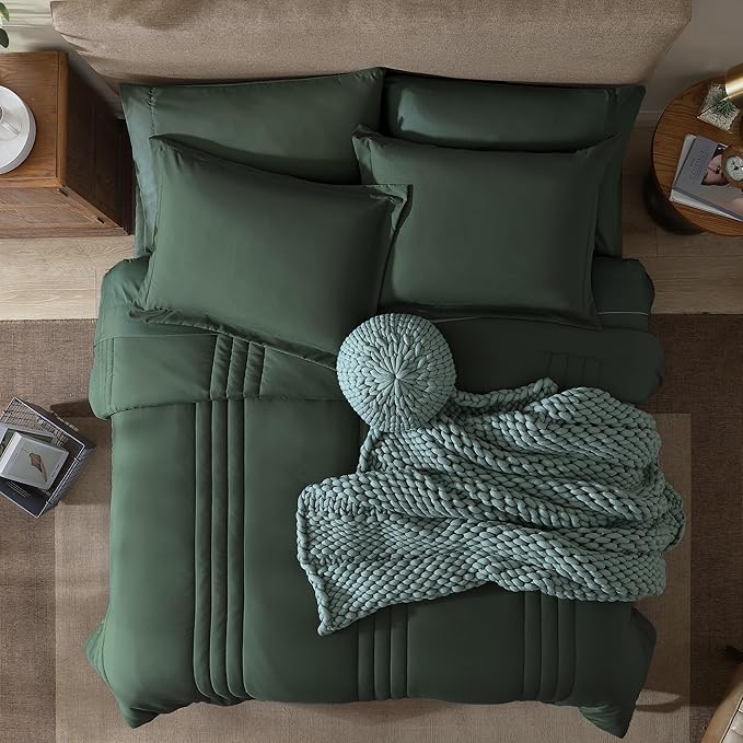 Monbix Full Comforter Set - 7 Pieces Deep Forest Bed in a Bag Full Size Bedding Sets with Comforters, All Seasons Comforter with Sheets, Pillowcases & Shams