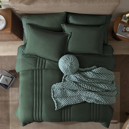 Monbix Full Comforter Set - 7 Pieces Deep Forest Bed in a Bag Full Size Bedding Sets with Comforters, All Seasons Comforter with Sheets, Pillowcases & Shams