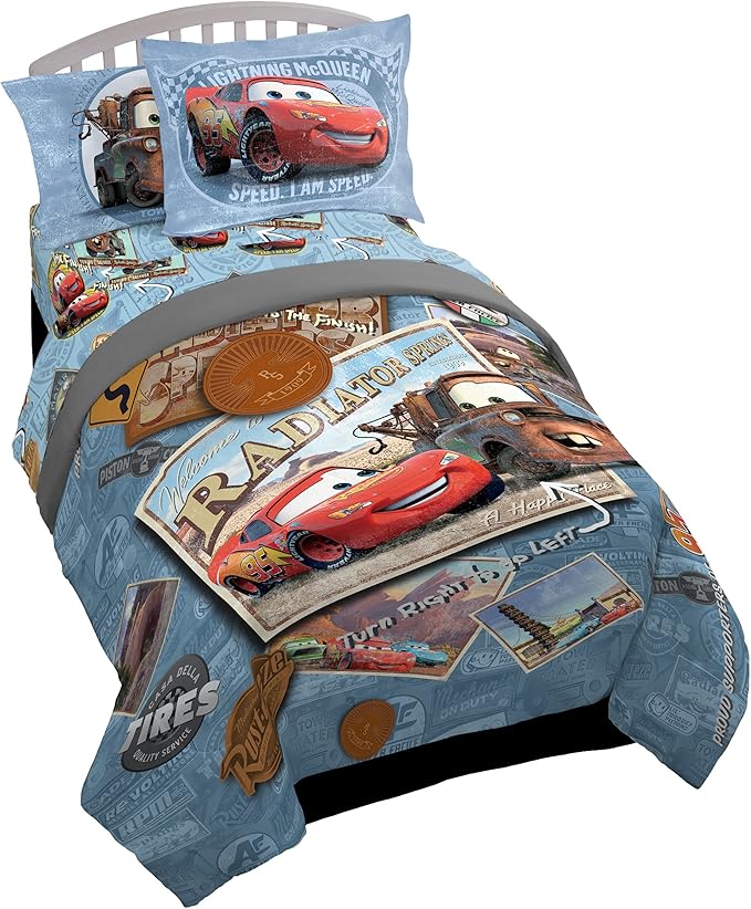 Disney/Pixar Cars Tune Up Blue/Gray 5 Piece Twin Bed in A Bag with Lightning McQueen & Mater in Radiator Springs (Official Disney/Pixar Product)