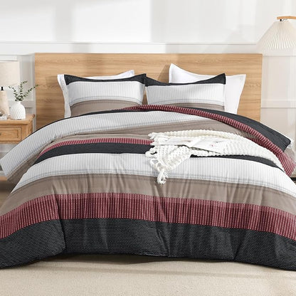 Litanika Full Comforter Set Red Black - 3 Pieces Lightweight Fluffy Bedding Comforter Sets, All Season Down Alternative Comforter (1 Comforter, 2 Pillowcases)