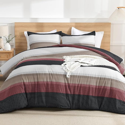 Litanika Full Comforter Set Red Black - 3 Pieces Lightweight Fluffy Bedding Comforter Sets, All Season Down Alternative Comforter (1 Comforter, 2 Pillowcases)