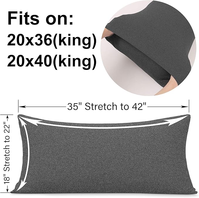 2-Pack Stretch Pillow Cases - Jersey Knit & Ultra Soft Envelope Closure Pillowcases T-Shirt Like Microfiber Blend - Suitable for 20x36/20x40 King Size Set of 2, Hemp Gray