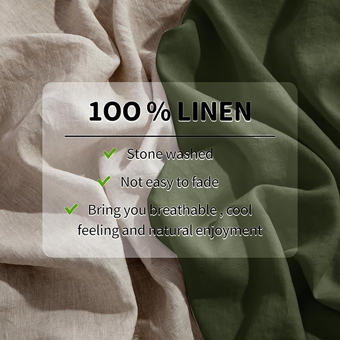 LBRO2M 100% Pure Linen Sheet Set Deep Pocket Up to 16" Bed Sheets Sets, Natural Flax Beddings Soft, Breathable, Comfortable for All Seasons 4 Pcs Sheet Set Queen Size, Olive Green