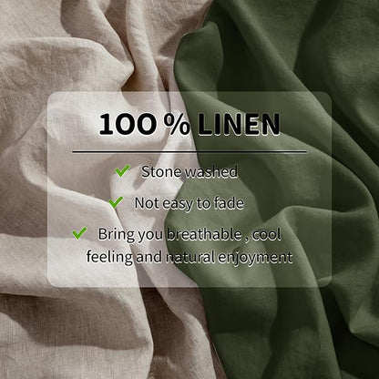 LBRO2M 100% Pure Linen Sheet Set Deep Pocket Up to 16" Bed Sheets Sets, Natural Flax Beddings Soft, Breathable, Comfortable for All Seasons 4 Pcs Sheet Set Queen Size, Olive Green