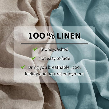 LBRO2M 100% Pure Linen Sheet Set Deep Pocket Up to 16" Bed Sheets Sets, Natural Flax Beddings Soft, Breathable, Comfortable for All Seasons 4 Pcs Sheet Set Queen Size, Ocean Blue