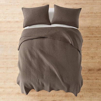 Levtex Home Cross Stitch Reversible Full/Queen Quilt Set (88x92in) with 2 Pillow Shams (26x20in) - Stitch Texture - Cocoa - Cotton Full/Queen Size Quilt Bedding Set - Lightweight, Soft, Pre-Washed