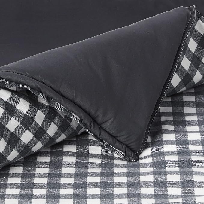 Eddie Bauer - Queen Comforter Set, Reversible Cotton Bedding with Matching Shams, Pre-Washed for Added Softness (Kingston Charcoal, Queen)