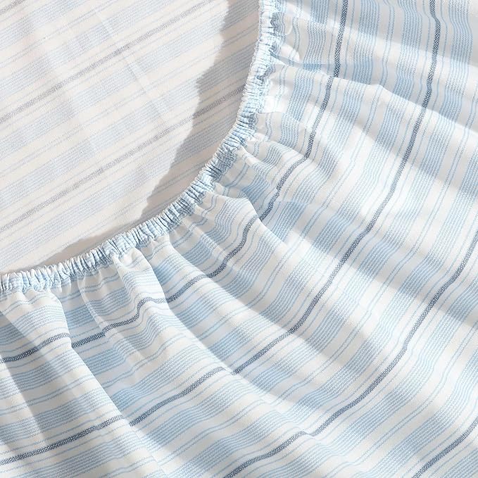 Nautica - Twin Size Sheet Set, Crisp & Tailored Cooling Sheets with a Smooth Cotton Percale Lightweight Feel - Bed Sheets with Matching Pillowcase & Fitted Sheet (Camp Stripe Blue)