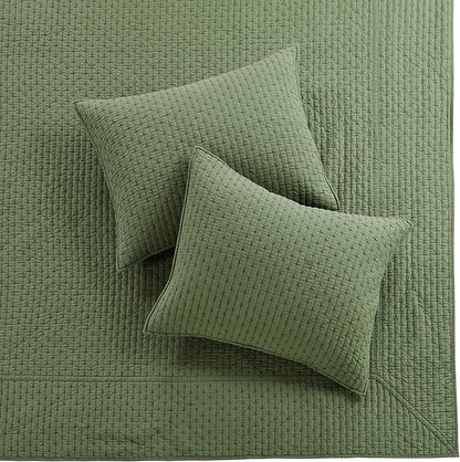 Levtex Home Cross Stitch Reversible Twin Bedspread Set (84x104in) with 1 Pillow Sham (26x20in) - Stitch Texture - Forest Green - Cotton Twin Size Bedspread Set - Lightweight, Soft, Pre-Washed