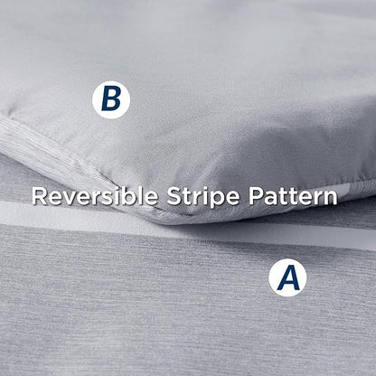 Bedsure Twin XL Comforter Set 5 Pieces, Grey Striped Bedding Set for All Seasons, Reversible, Cationic Dyeing Bed in a Bag with Comforter, Sheets, Pillowcase & Sham