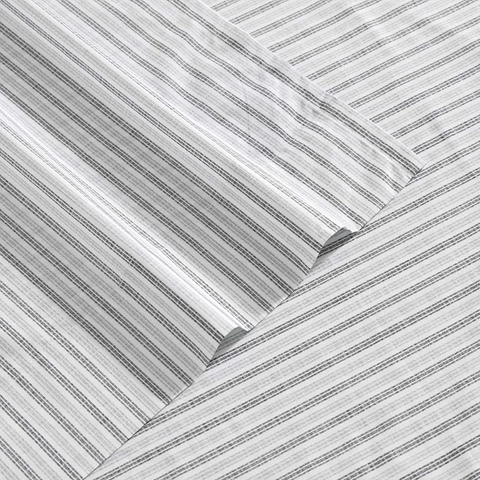Eddie Bauer - King Sheet Set, Cotton Percale Bedding Set, Super Soft and Bedding Set, Oeko-Tex Certified (Ticking Stripe Grey, King)