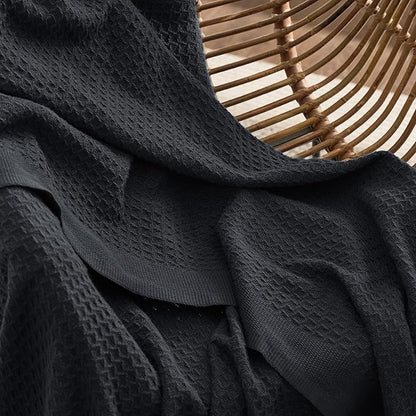 Bedsure Gentlesoft 100% Cotton Blanket Queen Size for Bed - Cooling Breathable and Soft for Spring Summer, Thick Cozy Waffle Weave Blanket Gifts for Women, Black, 90x90 Inches