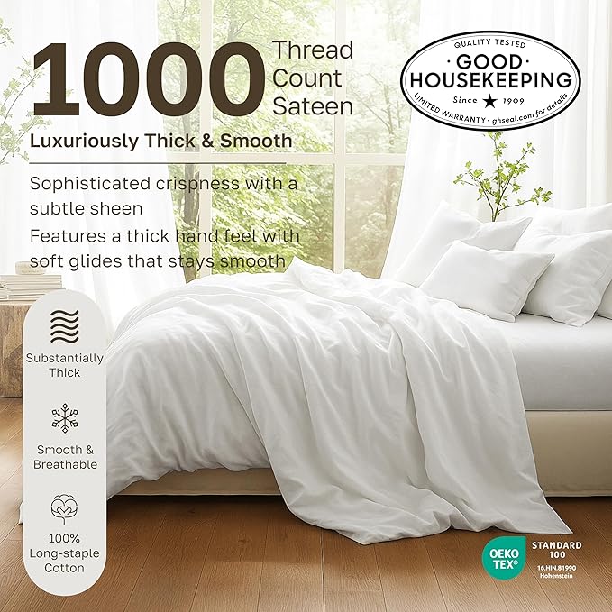 California Design Den Pillow Cases Standard Size Set of 2-1000 Thread Count Sateen, Soft & Thick 100% Cotton Standard/Queen Size Pillow Case Set, Durable - Light Grey