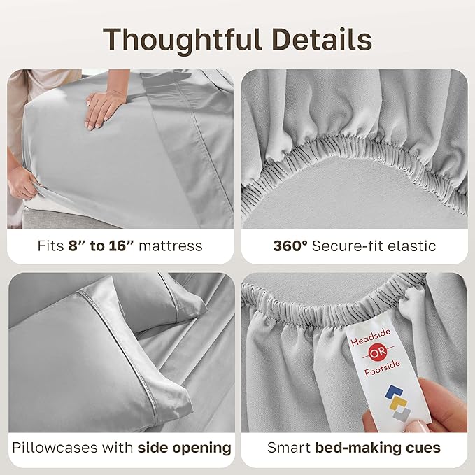 California Design Den Queen Sheets Set - Soft 400 Thread Count Sateen, Natural 100% Cotton Sheets, Deep Pockets with All Around Elastic for a Snug Fit, Durable Bedding Set - Light Grey