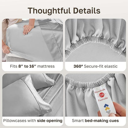 California Design Den Natural 100% Cotton Sheets, Full Size Sheets Set, 400 Thread Count Sateen Bedding, Deep Pockets with All-Around Elastic for a Snug Fit, Durable Bed Set - Light Grey