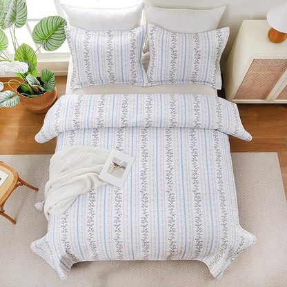 King Size Quilt Bedding Set, Farmhouse Floral Bed Quilts Lightweight Reversible Elegant Bedspreads Coverlets with 2 Pillow Shams (104"×90")