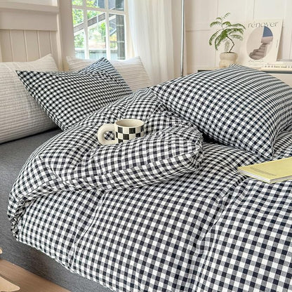 LifeTB Queen Comforter Set Black Gingham Comforter Modern Style Checkered Pattern Comforter Set Boho Grid Plaid Bedding Comforter Fluffy Soft Lightweight Grid Bedding Set Queen Size for All Season