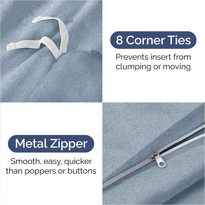 Duvet Cover Full Size Set - Extra Soft Full Duvet Cover 80" x 90" with 2 Pillow Shams - Hotel Luxury, Easy Care & Fade Free with Zipper Closures & Ties - Comfy, Cozy and Breathable (Heathered Blue)