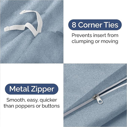 Duvet Cover Cal King Size Set - Extra Soft Cal King Duvet Cover 104" x 98" with 2 Pillow Shams - Hotel Luxury, Easy Care & Fade Free w/ Zipper Closures & Ties - Comfy and Breathable (Heathered Blue)