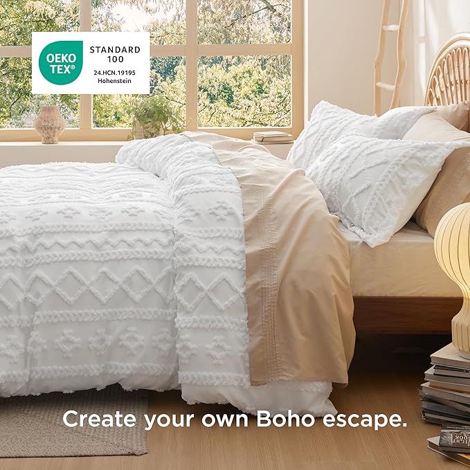 Bedsure Boho Duvet Cover King Size, Soft & Comfortable Elegant Design Boho Bedding for Decoration, Machine Washable Comforter Cover for All Seasons,Includes 1 Duvet Cover & 2 Pillow Shams,Khaki