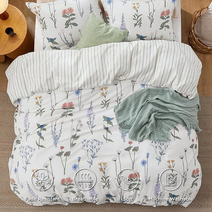 Bedsure Duvet Cover King Size - Reversible Cute Floral Duvet Cover Set with Zipper Closure, 3 Pieces White Bedding Set with 8 Corner Ties and 2 Pillow Shams 20"x36"
