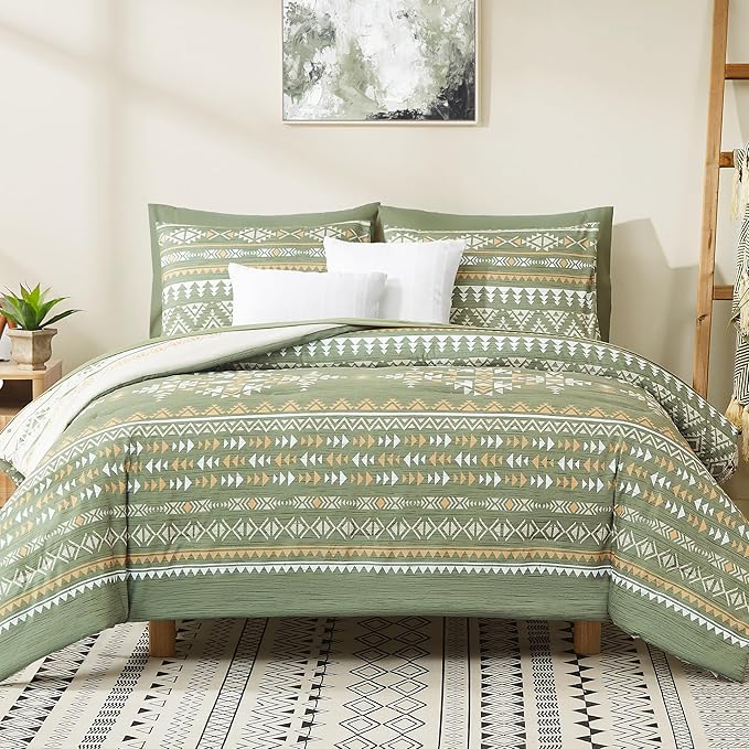 Geniospin Full Comforter Set - 7 Pieces Bed in a Bag, Comfortable Western Bedding Sets for All Seasons, Lightweight Soft Boho Comforter Bed Set with Sheets, Pillowcases & Shams