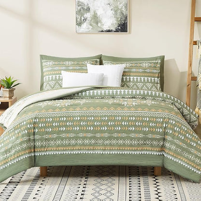 Geniospin Full Comforter Set - 7 Pieces Bed in a Bag, Comfortable Western Bedding Sets for All Seasons, Lightweight Soft Boho Comforter Bed Set with Sheets, Pillowcases & Shams