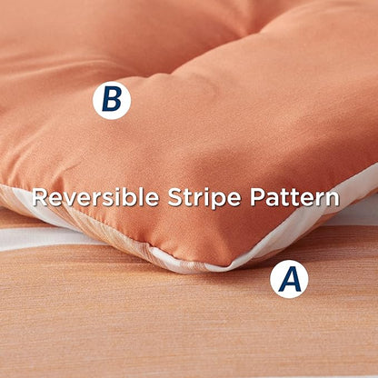 Bedsure Twin Comforter Set 5 Pieces, Burnt Orange Striped Bedding Set for All Seasons, Reversible, Cationic Dyeing Bed in a Bag with Comforter, Sheets, Pillowcase & Sham