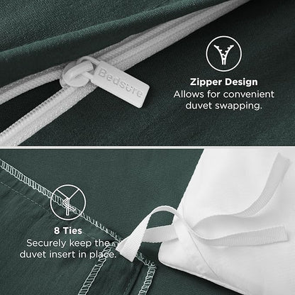 Bedsure Forest Green Oversized King Duvet Cover - 3 Pieces Prewashed Cotton-Like Polyester Extra Soft Bedding Set, Includes 1 Duvet Cover 120''x98'' with Zipper Closure & 2 Pillow Shams, No Comforter