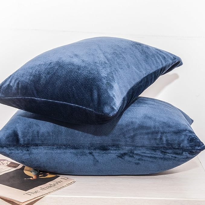 NTBAY 2 Pack Zippered Velvet Queen Pillowcases, Super Soft and Cozy Luxury Fuzzy Flannel Pillow Cases with Zipper, 20x30 Inches, Navy Blue