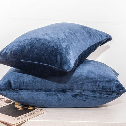 NTBAY 2 Pack Zippered Velvet Queen Pillowcases, Super Soft and Cozy Luxury Fuzzy Flannel Pillow Cases with Zipper, 20x30 Inches, Navy Blue