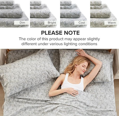 Comfort Spaces 100% Cotton Sheets King, Breathable, Naturally Cool Cotton Sheets, Soft Cotton Bed Sheets with 14" Elastic Pocket Fits up to 16" Mattress, All Seasons Sheet Set, Paisley Multi 4 Piece