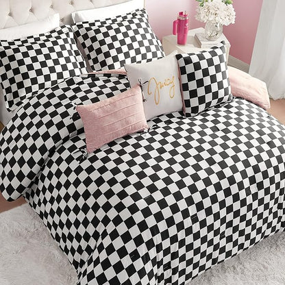 Juicy Couture Reversible Checkerboard Comforter Set 6-Piece Full/Queen Set, Black/White