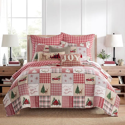 Levtex Home - Home for Christmas - Euro Shams (Set of 2) - Red and Cream - (26x26in.), No Insert - Cotton/Polyester