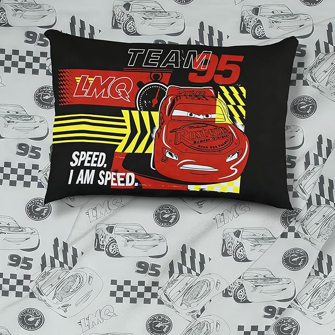 Northwest Disney Pixar Cars Full Size Comforter Set, 5 Piece Reversible Lightning McQueen Design Ultra Soft Fade Resistant Microfiber Kids Bedding Set, Officially Licensed