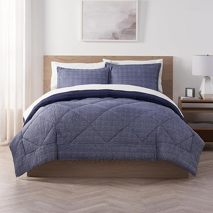 Serta Supersoft Cooling 2 Piece Reversible Comforter Set with Pillow Covers for All Season, Twin/Twin XL, Peacoat