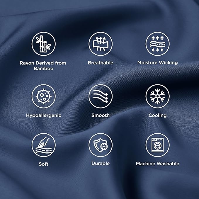 Bedsure Pillow Cases Queen, Cooling Pillow Cases, Rayon Derived from Bamboo Queen Pillowcases Set of 2, PureWoven Silky Soft Bedding Pillow Covers with Envelope Closure, Navy Blue, 20x30 Inches