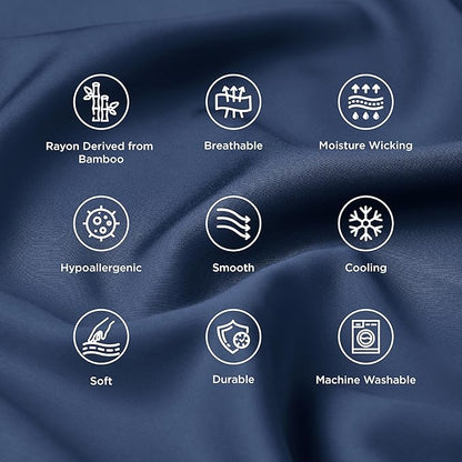 Bedsure Pillow Cases Queen, Cooling Pillow Cases, Rayon Derived from Bamboo Queen Pillowcases Set of 2, PureWoven Silky Soft Bedding Pillow Covers with Envelope Closure, Navy Blue, 20x30 Inches