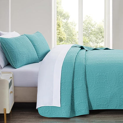 Chezmoi Collection Austin 3-piece Oversized Bedspread Coverlet Set (Queen, Turquoise) | Oversized, Lightweight, Fade Resistant