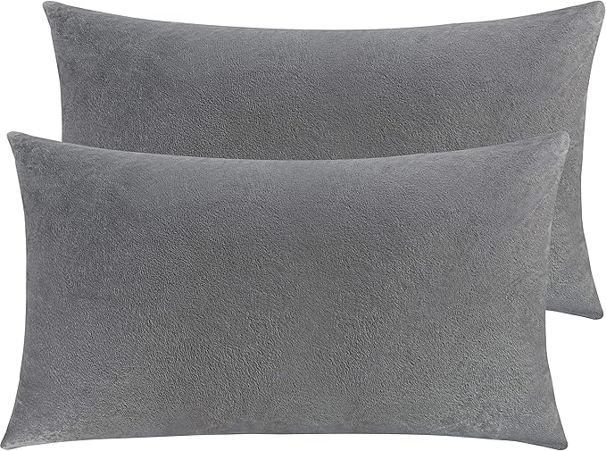NTBAY 2 Pack Zippered Velvet King Pillowcases, Super Soft and Cozy Luxury Fuzzy Flannel Pillow Cases with Zipper, 20x36 Inches, Smoke Grey