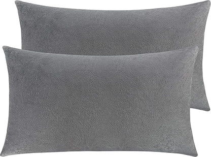 NTBAY 2 Pack Zippered Velvet King Pillowcases, Super Soft and Cozy Luxury Fuzzy Flannel Pillow Cases with Zipper, 20x36 Inches, Smoke Grey