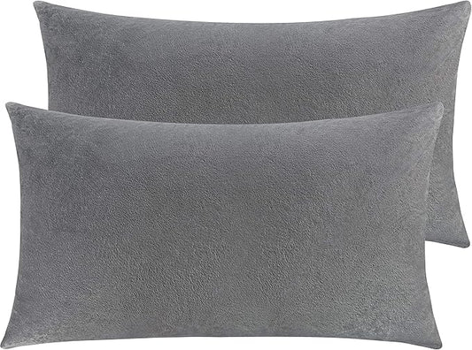 NTBAY 2 Pack Zippered Velvet King Pillowcases, Super Soft and Cozy Luxury Fuzzy Flannel Pillow Cases with Zipper, 20x36 Inches, Smoke Grey