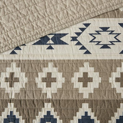 Woolrich Reversible Quilt Cabin Lifestyle Design - All Season, Breathable Coverlet Bedspread Bedding Set, Matching Shams, Oversized King/Cal King, Montana Tribal Tan 3 Piece