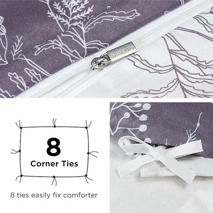 Bedsure Duvet Cover King Size - Reversible Grayish Purple King Duvet Cover Set with Zipper Closure, 3 Pieces Cute Floral Patterned Bedding Set with 8 Corner Ties and 2 Pillow Shams